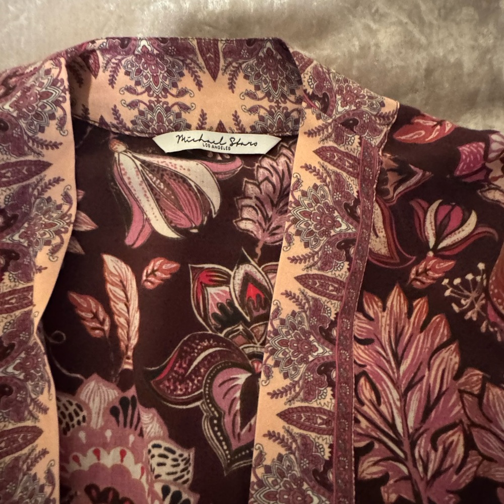 Michael Stars Women's Brown and Pink Floral Short Kimono (One Size)